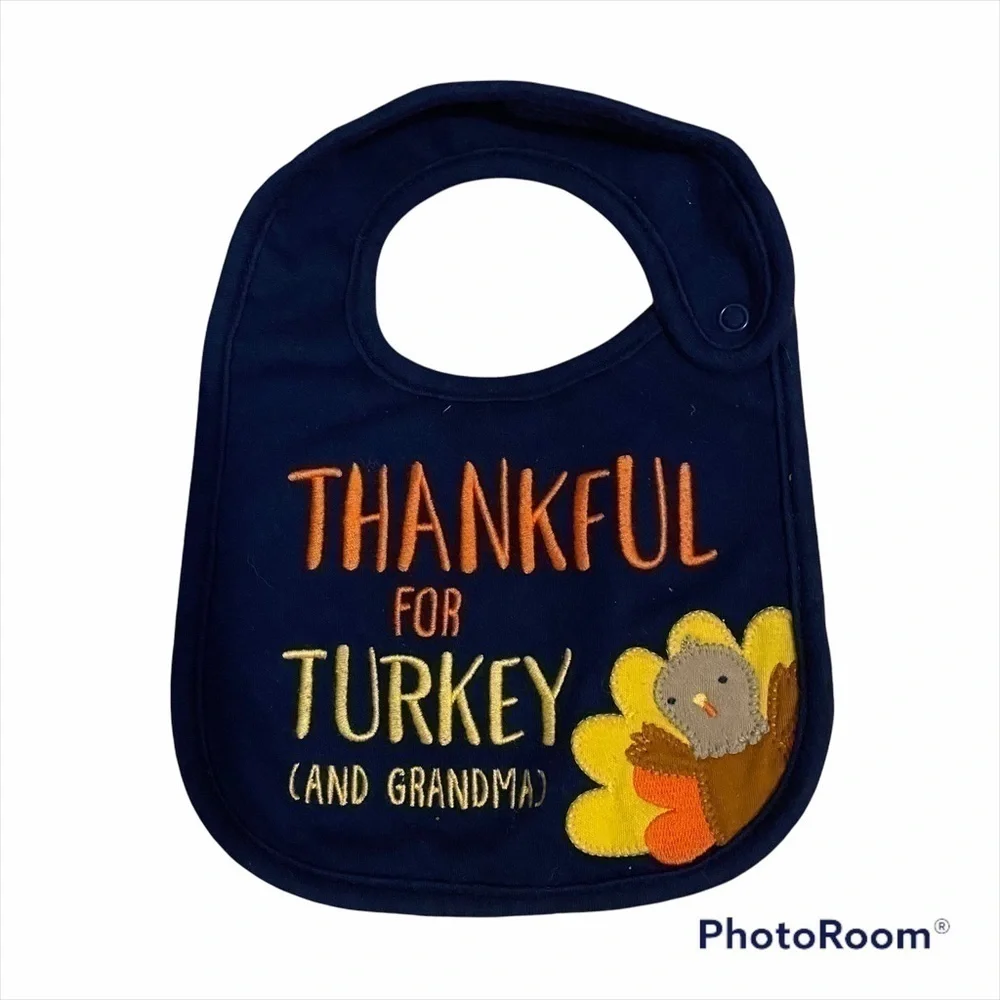 Thankful for Turkey and Grandma Thanksgiving Bib Baby Kids Blue